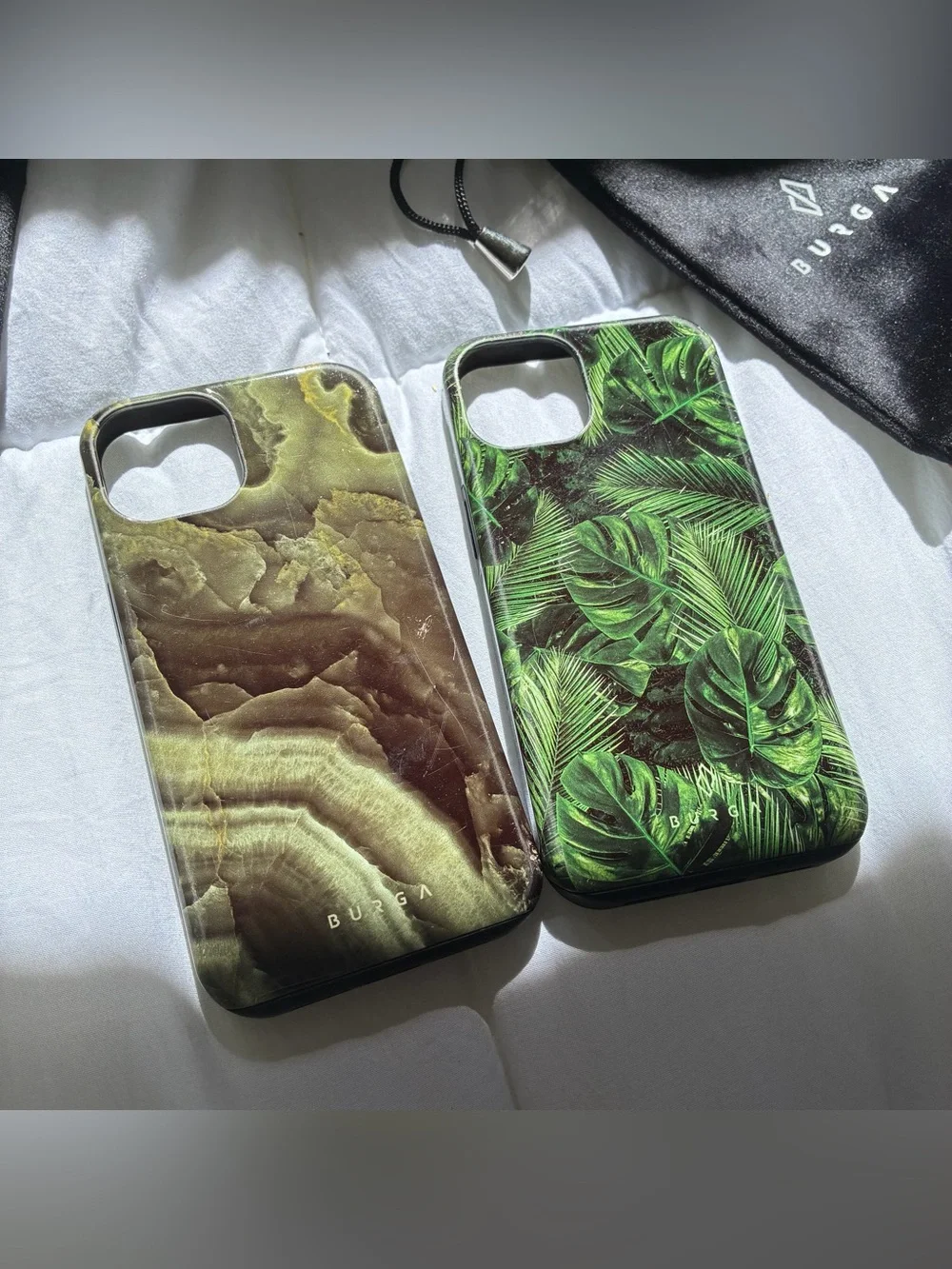 2 BURGA iPhone 13 phone cases with bags